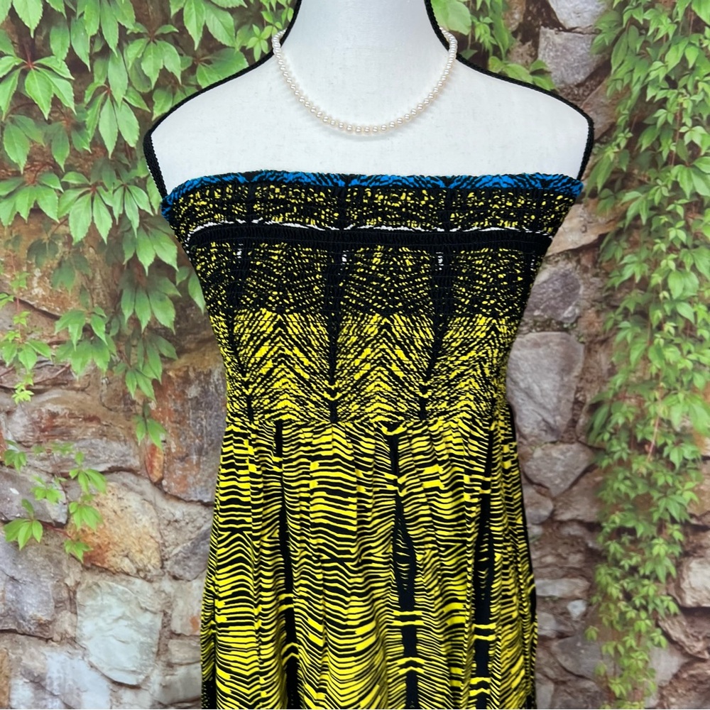 XHILARATION Shirred Strapless Multicolor Block Print Maxi Dress, S - Picture 3 of 11